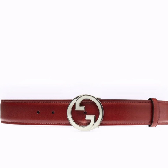 Gucci Red Leather Belt with Silver Buckle